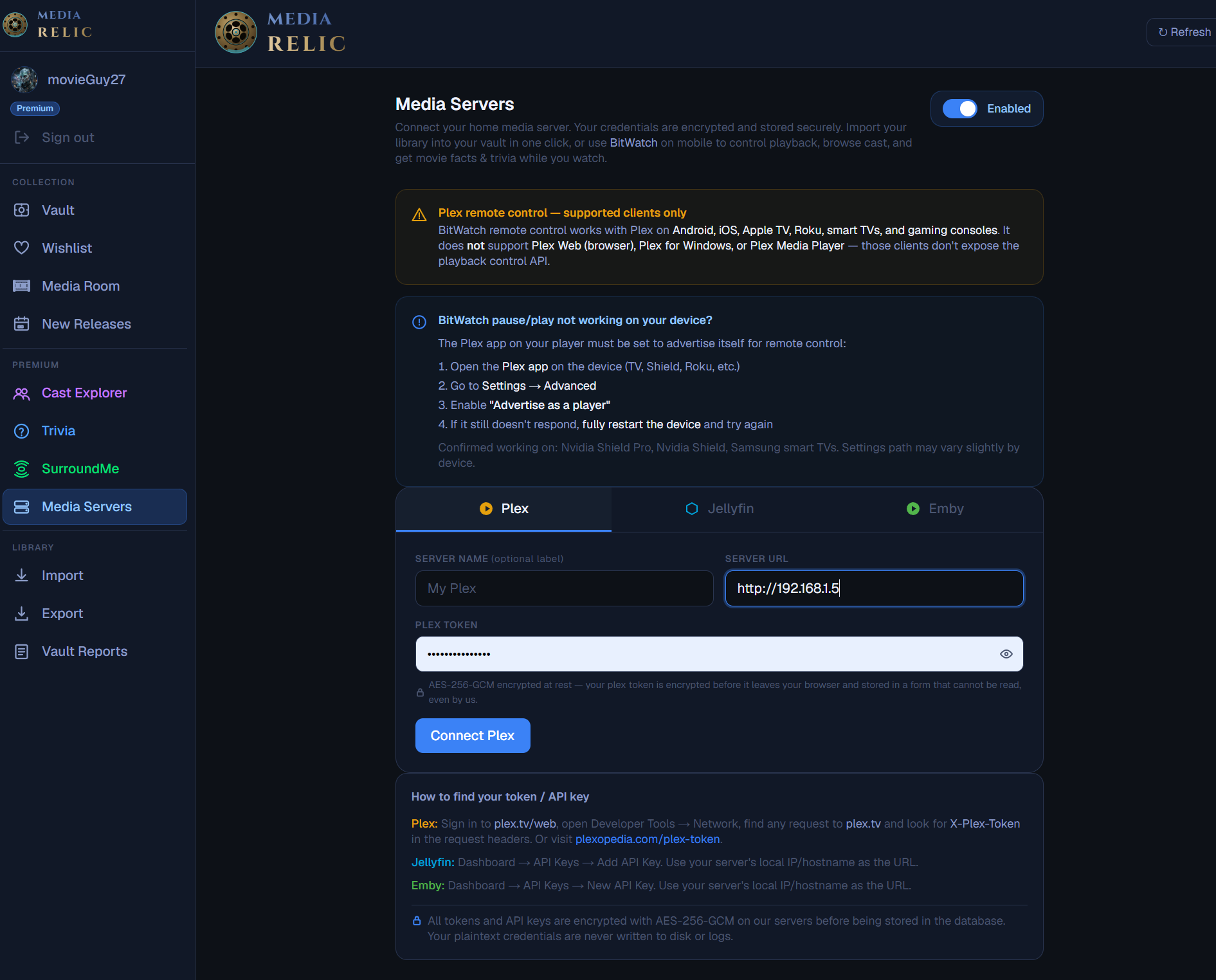 mediaRelic media server import — Plex, Emby, Jellyfin