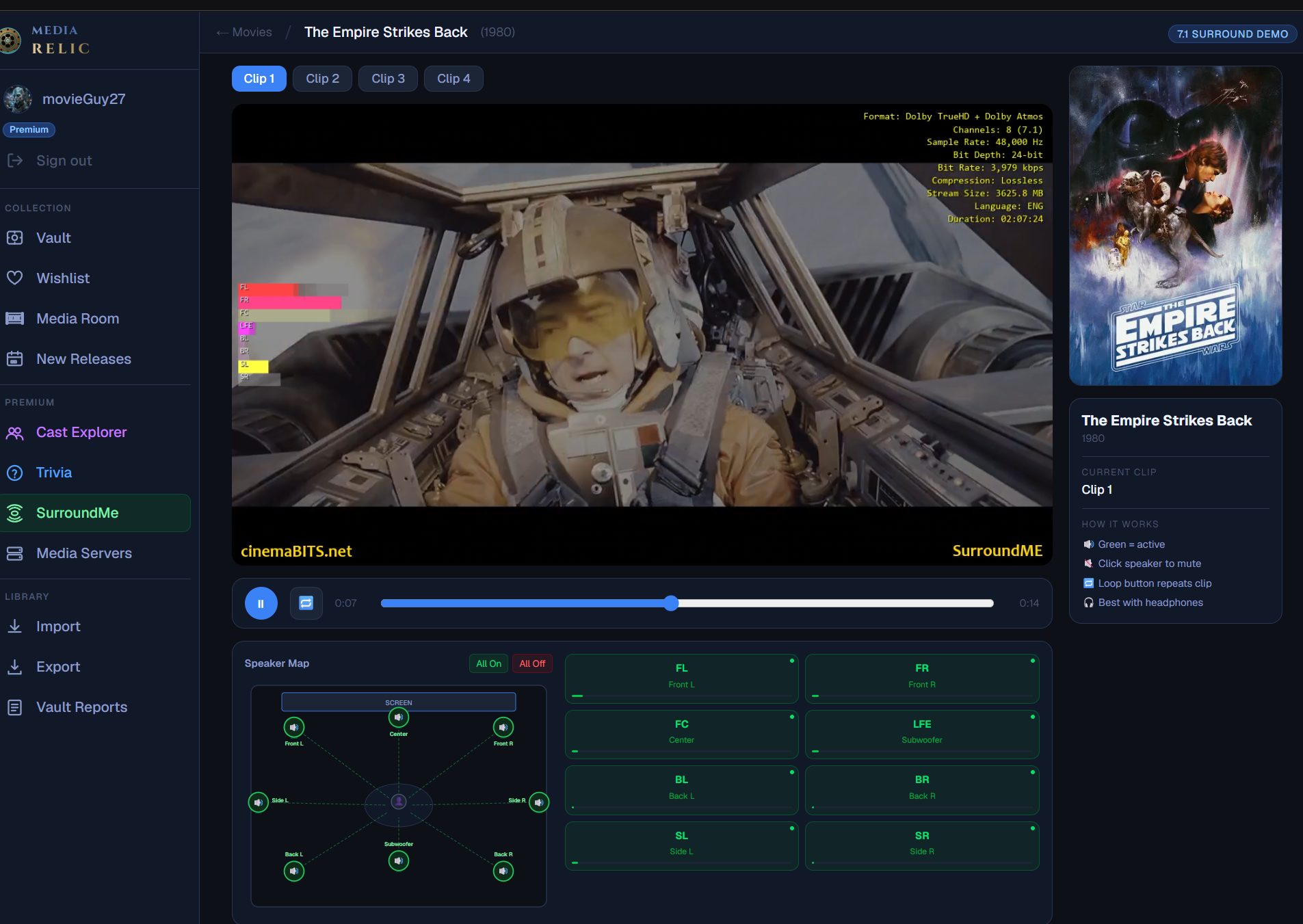 mediaRelic SurroundMe — 7.1 demo view